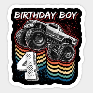 Birthday Boy 4 Monster Truck 4th Birthday Retro Vintage Gift Sticker